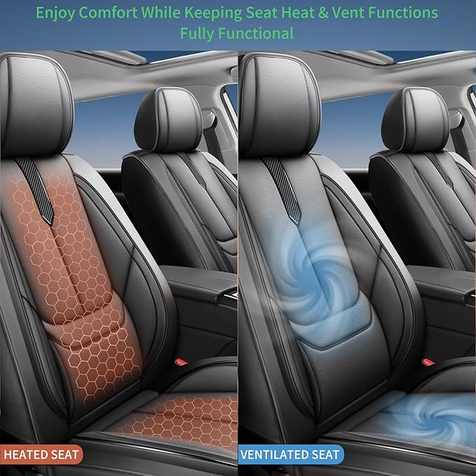 Fit Accord Car Seat Covers for Honda Accord 2003-2024 2025 2026 -Upgraded Premium Waterproof & Breathable Leather, Airbag Compatible, All-Weather Seat Cushion Protector,2 Front/Black