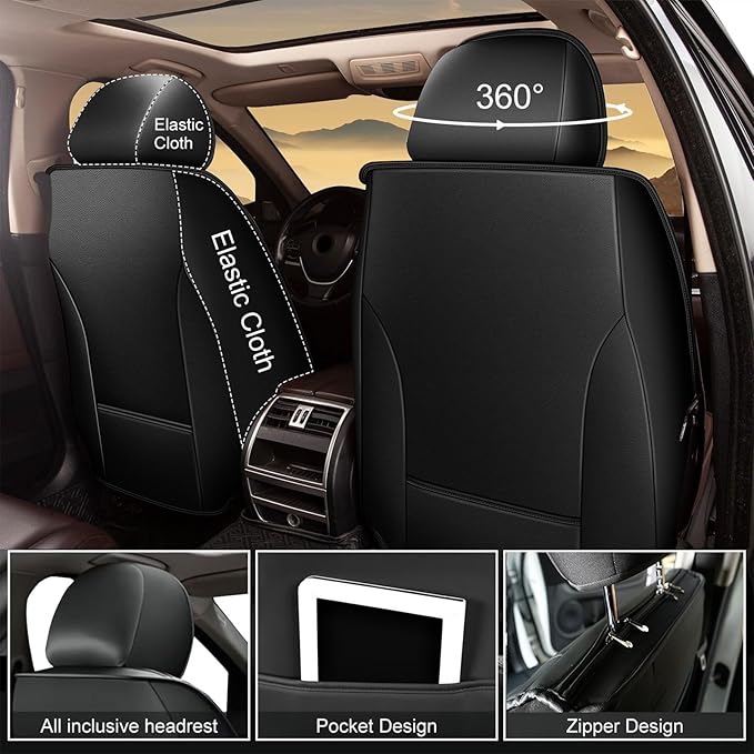 Car Seat Covers Fit for Kia Sorento 2007-2023 2024 2025: Full Set Waterproof Leather Vehicle Seat Cushion Luxury Automotive Protector Easy to Install(5 Seats, Black)
