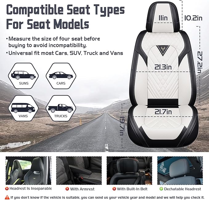 Truck Seat Covers for GMC Sierra 1500 2007-2026, Waterproof Premium Leather Full Coverage Car Seat Cover, Muscle Sport Style Auto Interior Seat Cover Sets (Full Set/Black White)