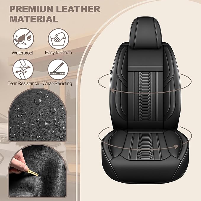 TTX LIGHTING for Jeep Patriot 2007-2017 Seat Covers: Waterproof Leather Seat Protector with Airbag Compatible (2 Front Seats,Black)