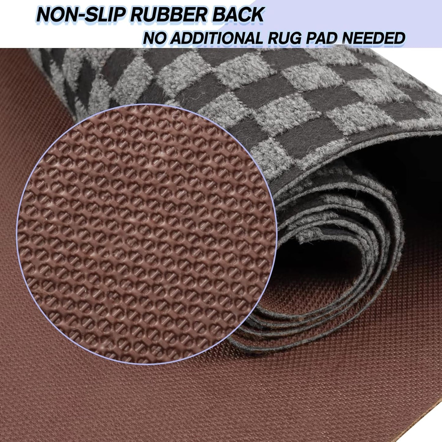 Custom Size Backed Non-Slip Area Rugs Runner, Easy Clean, Waterproof Runner Rugs for Hallway Entryway, Kitchen, Laundry, 3FT x 20FT, Gray Checkered
