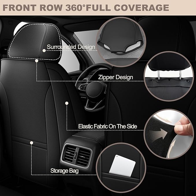 TTX LIGHTING for Nissan Juke S/SV/SL 2011-2017 Seat Covers: Waterproof Leather Seat Protector with Airbag Compatible (2 Front Seats,Black)