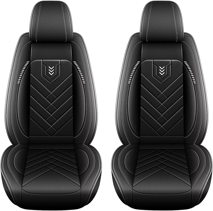 AOMSAZTO 2 Front Car Seat Covers for Toyota Prius 2003-2015: Faux Leather Automotive Seat Cover Waterproof Compatible Airbag(2 Seats, Black&Grey)