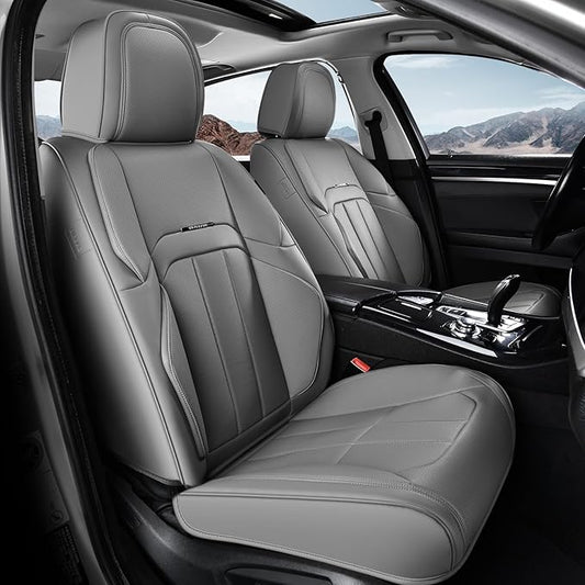 Coverado Car Seat Cover, Cover for Cars Front Seat, Premium Leather, Universal Fit Waterproof Seat Protectors, Car Seat Cushion Non-Slip for Most Cars-Gray