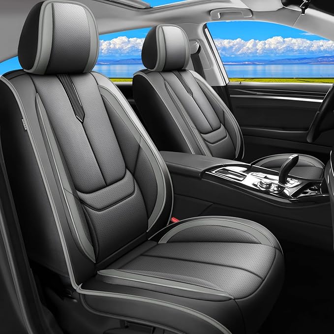Fit Accent Car Seat Covers for Hyundai Accent 2006-2025 2026 -Upgraded Premium Waterproof & Breathable Leather,Airbag Compatible,All-Weather Seat Cushion Protector,Full Set,Black-Grey