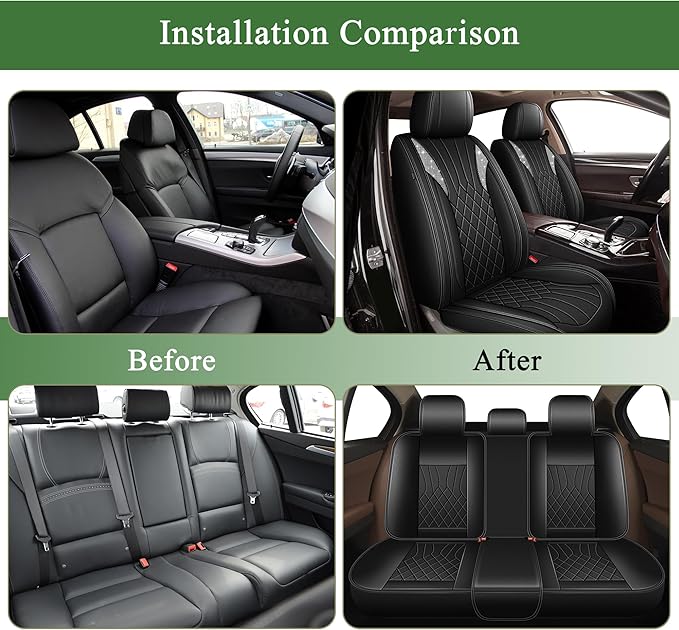 Bling Diamond Embroidered Seat Covers for Subaru Outback 2007-2025 2026, Full Set 5 Seats, Sparkle Rhinestone Breathable Perforated Faux Leather Car Seat Covers for Women (Black)