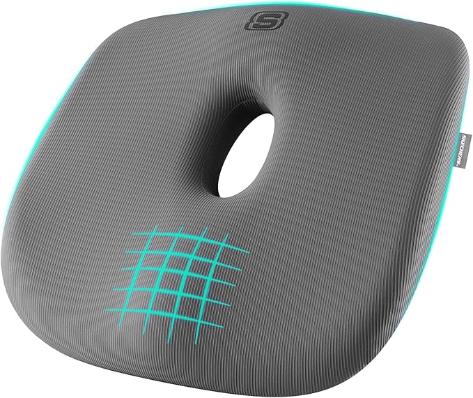 Skechers Seat Cushion Memory Foam,Donut Pillow Office Chair Cushion for Tailbone Pain Relief,Butt Pillow for Office Chair,Car seat Cushion,Long Sitting Office Workers,and Car Drivers,Grey