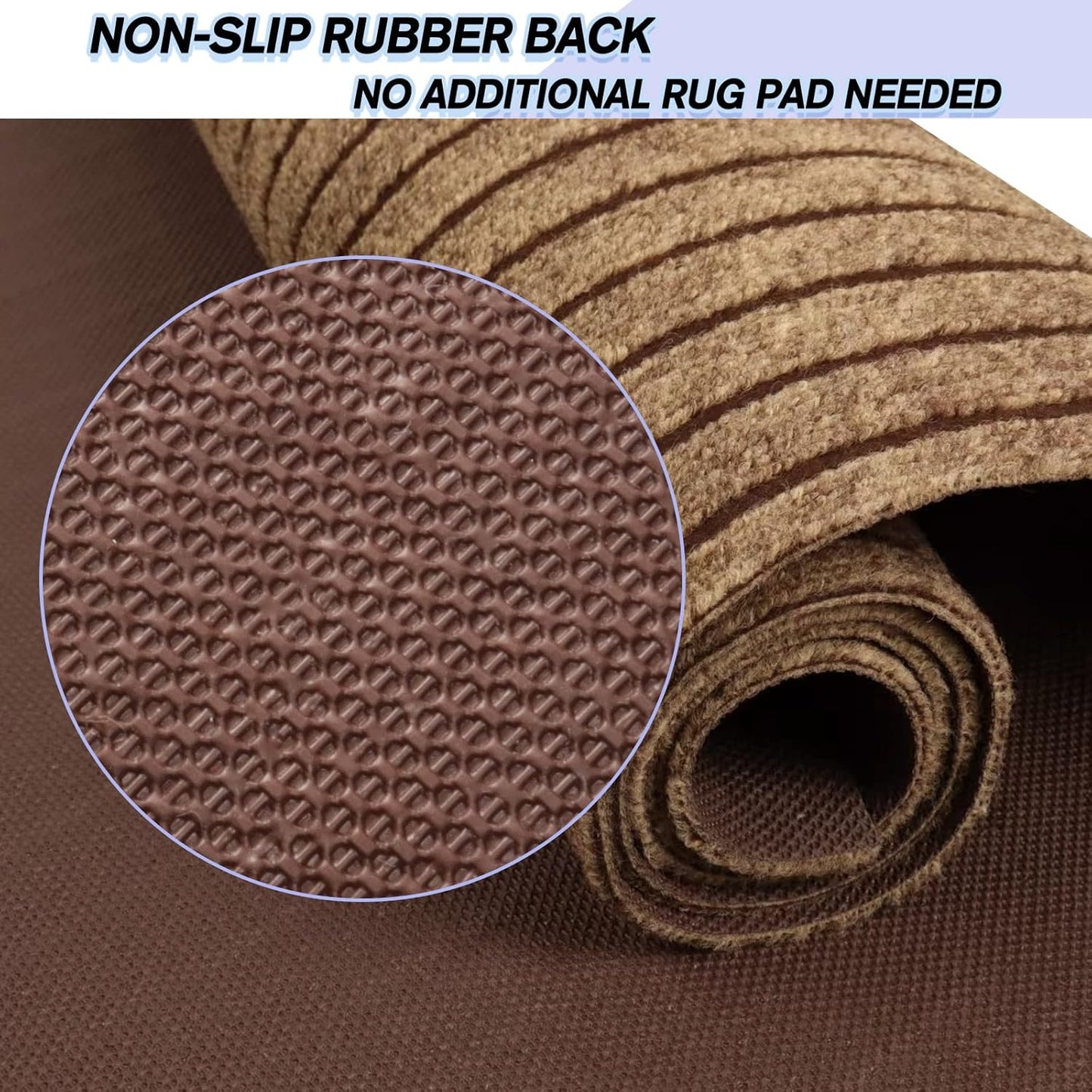 Custom Size Backed Non-Slip Area Rugs Runner, Easy Clean, Waterproof Runner Rugs for Hallway Entryway, Kitchen, Laundry, 3FT x 45FT, Brown Stripe