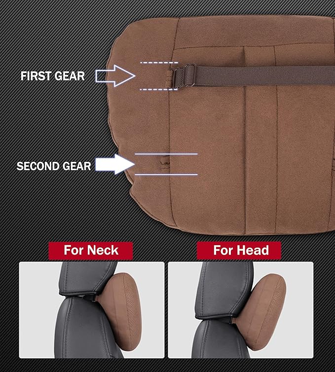 2pcs Car Neck Pillow for headrests,Support Drive Seats Head Cushion Pillows,Superfiber Suede,Plant-Based Polyester,Thickness & Height Adjustable,11.8x7.5,Inner Liner fillable(Orange Brown)