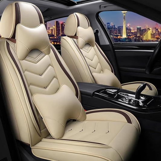 CTDS Car Seat Covers for Honda Civic 2000-2026, Stylish Sport Seat Cover, Premium Nappa Leather Car Seat Cover. Automobile Seat Covers Sets.(Luxury 2 Seats/Beige)