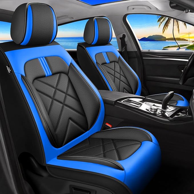 CX-90 Car Seat Covers Custom Fit for Mazda CX-90 2007-2026, Full Coverage Premium Leather Waterproof Breathable Seat Covers, Automotive Seat Protectors, Airbag Compatible(5 Seats, Black-Blue)