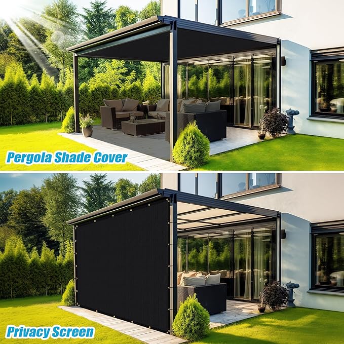 Amagenix 90% Shade Fabric 5'X 16' Black Sun Shade Cloth with Grommets for Pergola Replacement Shade Cover Canopy, Heavy Duty, Cable Zip Ties Included (We Customized)