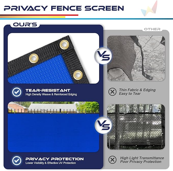 Windscreen4less Privacy Fence Screen Heavy Duty Windscreen Fencing Mesh Fabric Shade Net Cover with Brass Grommtes for Outdoor Wall Garden Yard Pool Deck, 8'x137' Blue