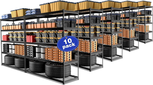WORKPRO 4000LBS Heavy Duty Shelving, 48”W x 24”D x 72”H, 5-Tier Storage Shelves, Adjustable Metal Shelving, Garage Shelving for Basement, Warehouse, Workshop, 10 Pack