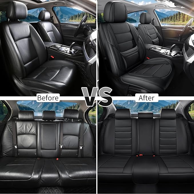 Car Seat Covers Full Set Custom Fit for Ford Maverick 2022-2025 - Premium Faux Leather with Lumbar Support, Breathable, Anti-Slip & Full Wrapping Edge (Black,Full Set)