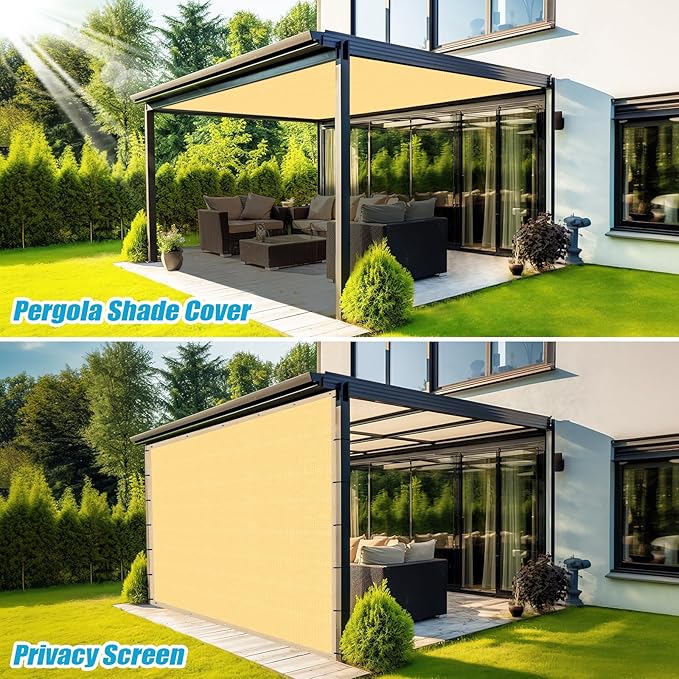 Amagenix 90% Shade Fabric 7'X 16' Sand Sun Shade Cloth with Grommets for Pergola Replacement Shade Cover Canopy, Heavy Duty, Cable Zip Ties Included (We Customized)