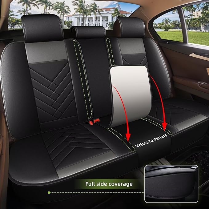 AOMSAZTO Car Seat Covers Full Set Fit for Ford Escape 2001-2025 2026 Faux Leather Waterproof Seat Covers Automotive Seat Cushion Protector(5 Seats, Black&Grey)