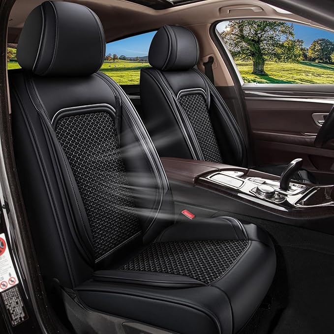 Car Seat Covers Front Seats for Acura TSX 2009-2014, Breathable Cooling Ice Silk Leather Car Seat Covers, 2 Seats Vehicle Seat Protector Seat Cushion Auto Accessories (Black)