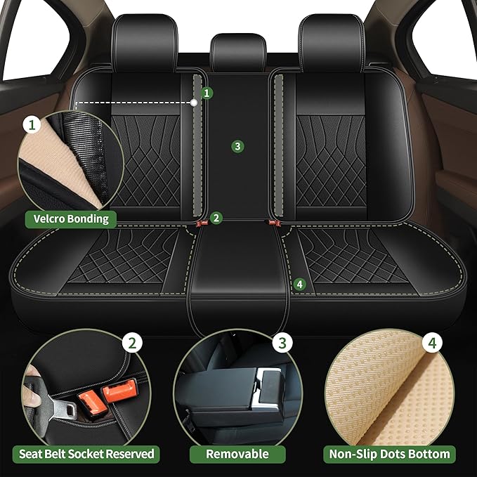 Bling Diamond Embroidered Seat Covers for Nissan Rogue 2010-2025 2026, Full Set 5 Seats, Sparkle Rhinestone Breathable Perforated Faux Leather Car Seat Covers for Women (Black)