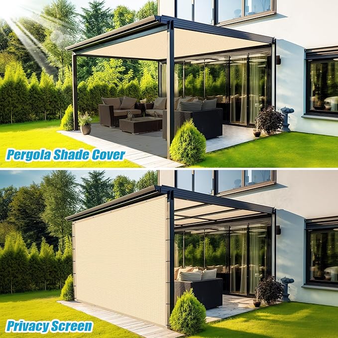 Amagenix 90% Pergola Shade Cover 6' X 7' Sun Shade Cloth with Grommets for Outdoor Garden Patio Porch, Commercial Grade 200 GSM - Cable Zip Ties Included (We Customized) GN108, Wheat