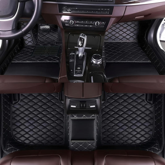Custom Personalized Floor Mats for Cars，Luxury Full Coverage All Car Floor Mats，Anti-Slip Leather Car Mat Set ，Custom Floor Mats for 99% of Cars, Trucks & SUVs. (Black)