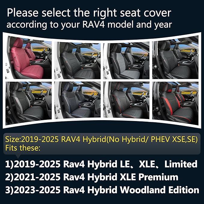 Lolcar Rav4 Seat Covers Custom Fit for Toyota Rav4 (for Hybrid) 2019-2025 LE,XLE,XLE Premium,Limited,Woodland Edition, Leather Truck Seat Cover Full Set for SUV,Faux Leather(Black red Grid)