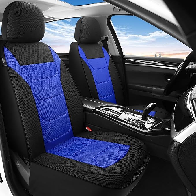 3D Air Mesh Car Seat Cover Front Sets Washable and Breathable Premium Cloth Automotive Vehicle Seat Covers for Cars Interior, Universal Fit for Most Cars, Sedan, Truck, SUV(Black/Blue)