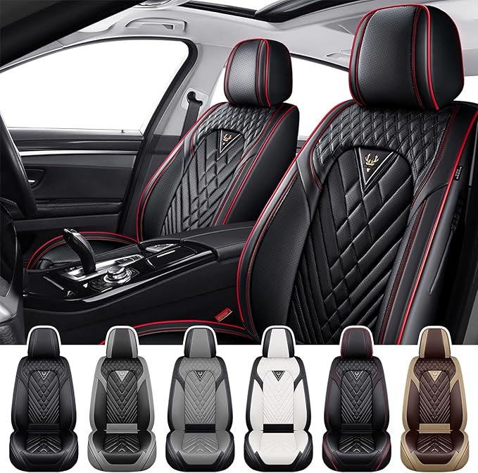 Truck Seat Covers for Chevy Silverado 2500 2007-2026, Waterproof Premium Leather Full Coverage Car Seat Cover, Muscle Sport Style Auto Interior Seat Cover Sets (Front Set/Black Red)
