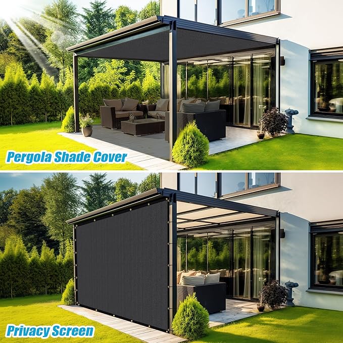 Amagenix 90% Pergola Shade Cover 14'X 15' Dark Gray Sun Shade Cloth with Grommets for Outdoor Garden Patio Porch-Commercial Grade 200 GSM-Cable Zip Ties Included (We Customized)