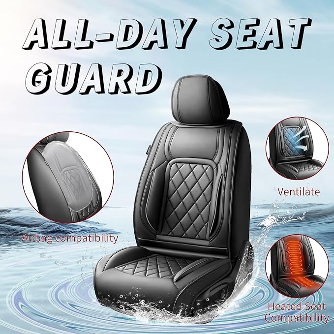 Fit Tucson Car Seat Covers Compatible with Hyundai Tucson 2010-2026, Premium Leather Breathable, Wear Resistant, Airbag Compatible, All-Weather Protection & Full Coverage, 2 Front Seat Black