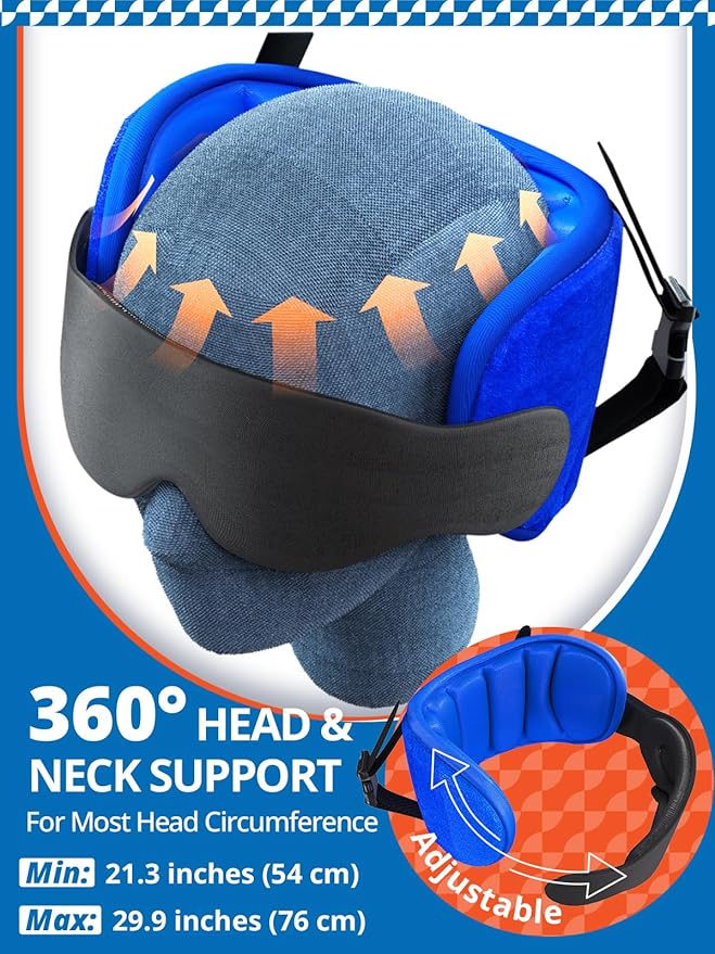 Travel Pillows for Airplanes, Airplane Pillow with Purple Sleep Eye Mask, 360° Neck Support Headrest, Portable Airplane Travel Essentials, Airplane Head Strap for Long Flight, Stop Bobblehead