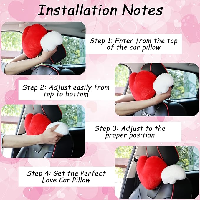 2 Pack Heart Shaped Cute Car Headrest Pillow with Angel Wings Comfortable Soft Head Rest Cushion Kawaii Car Accessories Neck Pillow for Driving Travelling Office Home Decor - Tie dye Color Love Heart