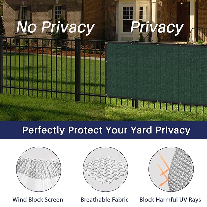 Windscreen4less Privacy Fence Screen Heavy Duty Windscreen Fencing Mesh Fabric Shade Net Cover with Brass Grommtes for Outdoor Wall Garden Yard Pool Deck, 8'x57' Green