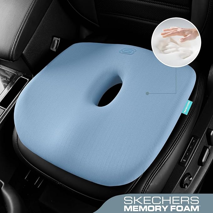 Skechers Seat Cushion Memory Foam,Donut Pillow Office Chair Cushion for Tailbone Pain Relief,Butt Pillow for Office Chair,Car seat Cushion,Long Sitting Office Workers,and Car Drivers,Blue