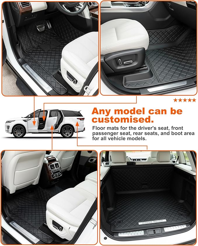 All-Weather car Floor MATS-Suitable for 99% of car Models,Leather car mat, offering Personalized Embroidery and Multiple Color Options,Provide Protection for car Rug (Light-Blue)