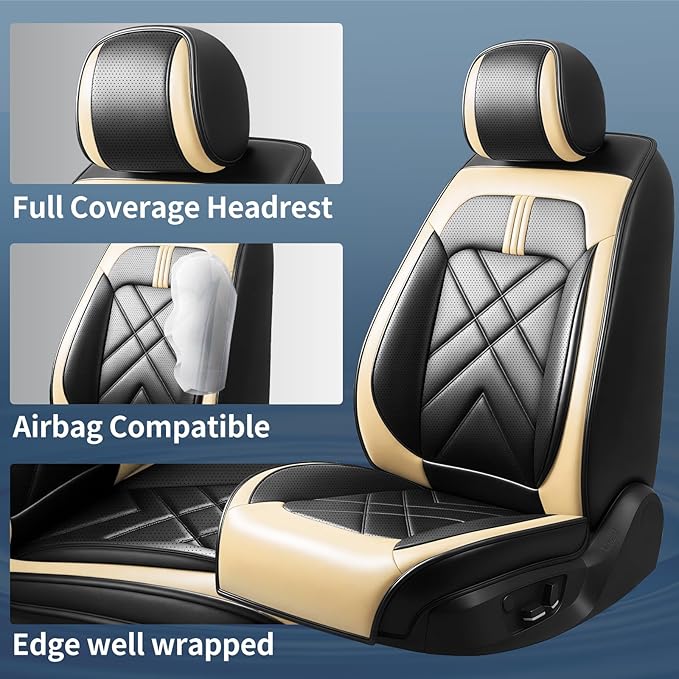 CX-3 Car Seat Covers Fit for Mazda CX-3 2016-2021, Full Coverage Premium Leather Waterproof Breathable Seat Covers, Automotive Seat Protectors, Airbag Compatible(Full Set Seats, Black Beige)