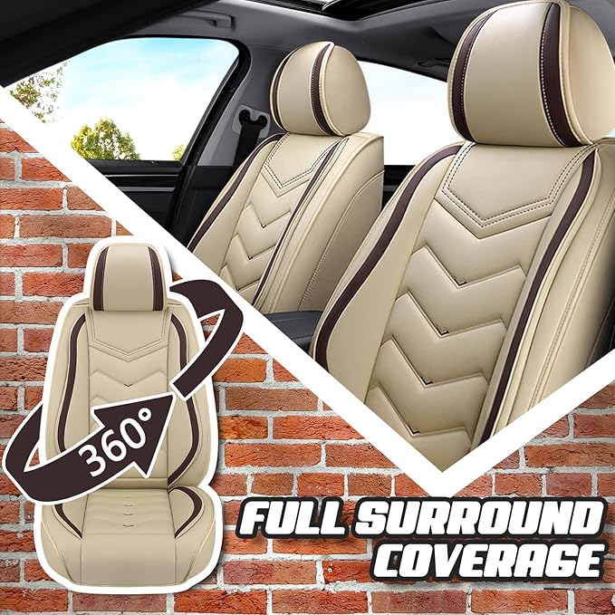 Car Seat Covers for Ford Expedition 2000-2026, Premium Nappa Leather Car Seat Cover, Stylish Sport Seat Covers， Automobile Seat Cover Sets.(Standard 2 Seats/Beige)