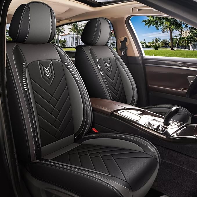 AOMSAZTO 2 Front Car Seat Covers for Toyota Prius 2003-2015: Faux Leather Automotive Seat Cover Waterproof Compatible Airbag(2 Seats, Black&Grey)