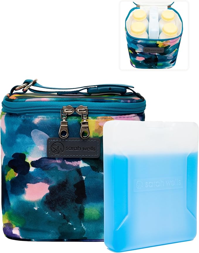 Sarah Wells Cold Gold Breastmilk Cooler Bag with Safety Tested Ice Pack – Insulated Milk Storage for Work, Travel & Daycare – Fits Bottles & Parts – Durable, Washable (Aquarelle)
