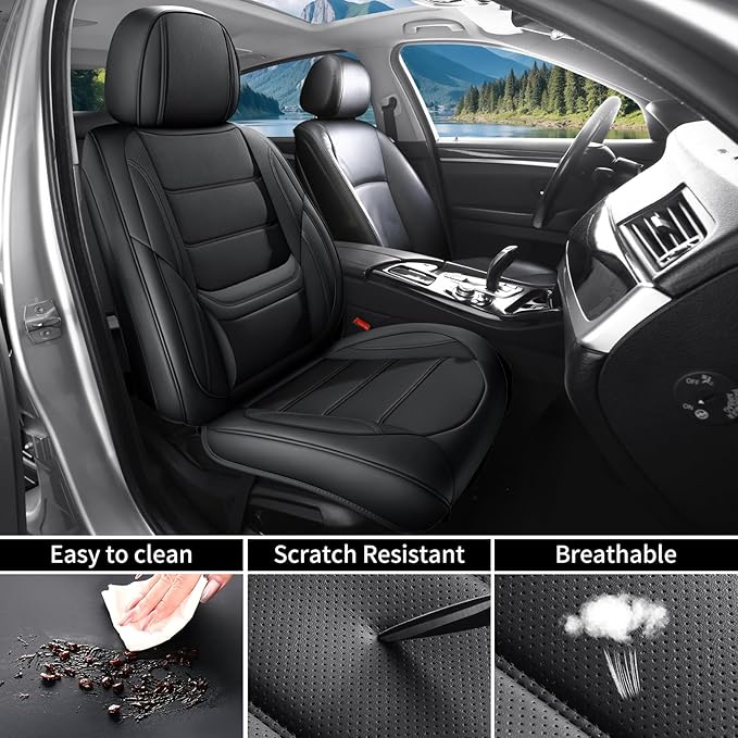 Car Seat Covers Full Set Custom Fit for Saturn Aura 2006-2009,Premium Faux Leather with Lumbar Support, Breathable, Anti-Slip & Soft Touch(Black,Fullset)