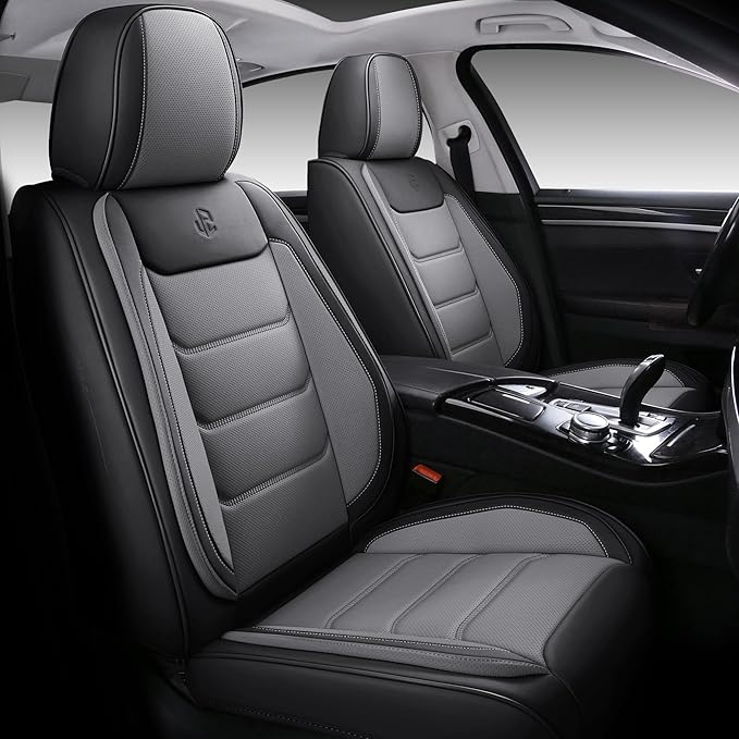 Full Coverage Faux Leather Car Seat Covers Full Set,Automotive Seat Covers for Cars,SUVs Pick-up Truck, Car Seat Cushion, Black and Grey Seat Covers,Front Seat Cover,Car Seat Protector