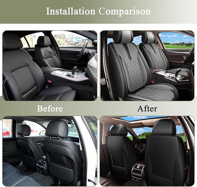 Car Seat Covers Front Pair for Subaru Legacy 1995-2024 2025 2026: Breathable Perforated Leather Seat Cover (Black&Grey)