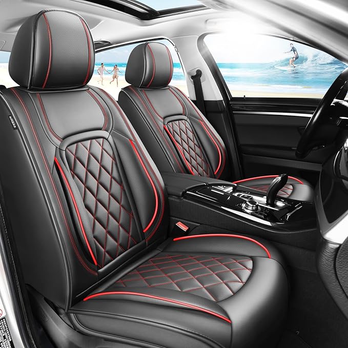 Fit Tucson Car Seat Covers Compatible with Hyundai Tucson 2010-2024 2026, Premium Leather Breathable, Wear Resistant, Airbag Compatible, All-Weather & Full Coverage, Full Set Red Line Black
