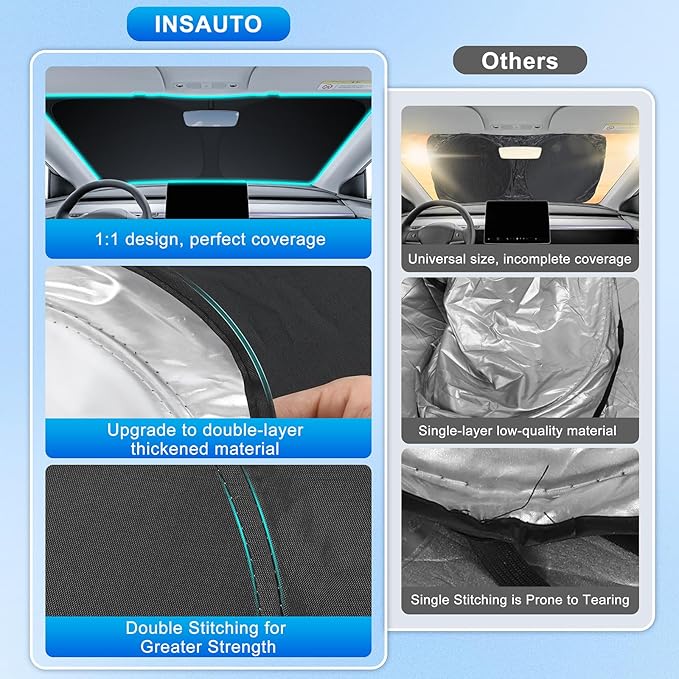 INSAUTO Custom Fit Windshield Sun Shade Accessories for Volkswagen/VW Golf 2015-2021, Foldable Front Window Sunshade, UV & Heat Reflector, Keeps Interior Cool, Includes Storage Bag