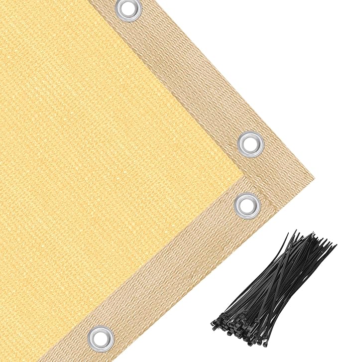 Amagenix 90% Shade Fabric 4'X 12' Sand Sun Shade Cloth with Grommets for Pergola Replacement Shade Cover Canopy, Heavy Duty, Cable Zip Ties Included (We Customized)