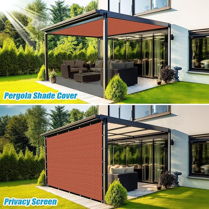 Amagenix 90% Pergola Shade Cover 14' X 14' Sun Shade Cloth with Grommets for Outdoor Garden Patio Porch, Commercial Grade 200 GSM - Cable Zip Ties Included (We Customized) GN108, Rust Red