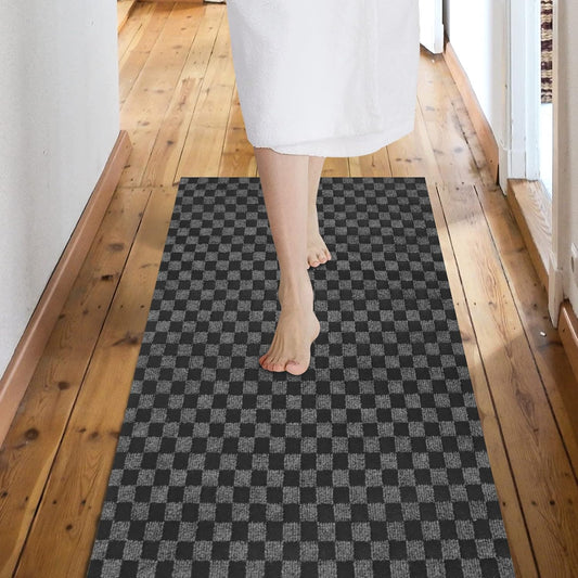Custom Size Backed Non-Slip Area Rugs Runner, Easy Clean, Waterproof Runner Rugs for Hallway Entryway, Kitchen, Laundry, 3FT x 45FT, Gray Checkered