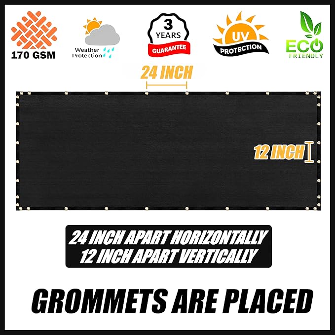 Royal Shade Custom Size 6' x 139' Black Fence Privacy Screen Windscreen Cover Netting Mesh Fabric Cloth - Cable Zip Ties Included (We Make Custom Size)
