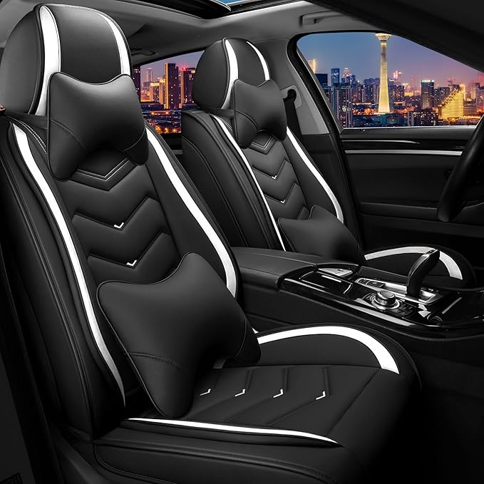 CTDS Car Seat Covers for Nissan Sentra 2000-2026, Stylish Sport Seat Cover, Premium Nappa Leather Car Seat Cover. Automobile Seat Covers Sets.(Luxury 2 Seats/Black White)