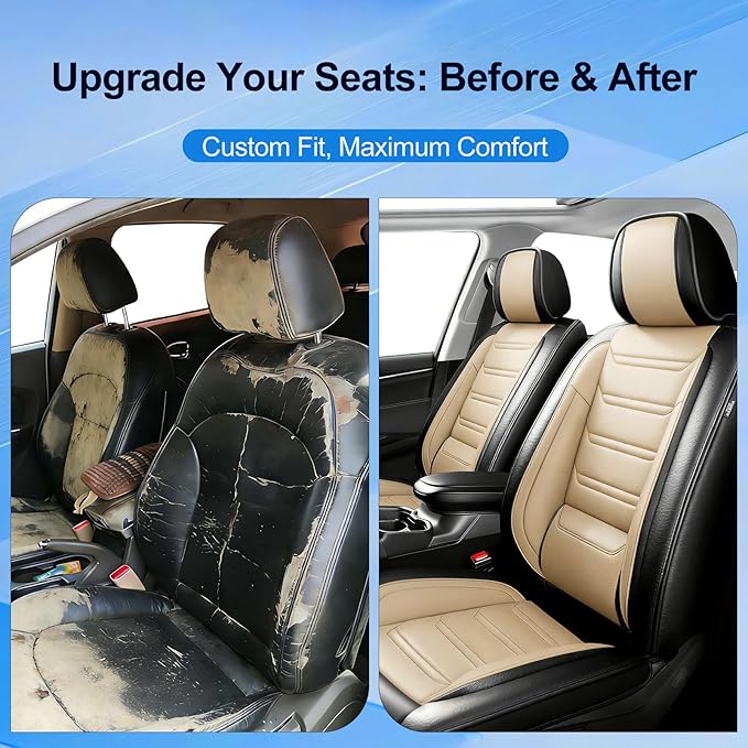 Fit Accord Car Seat Covers for Select Honda Accord 2012-2026 - Premium Full Coverage Leather, Airbag Compatible, Waterproof & All Weather Seat Protector, Full Set, Black+Beige